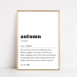 Herbst Definition Wandkunst | Cozy Season Zitat Poster | Wörterbuch Druck | Herbst Dekor | Pumpkin Spice Vibes | Druckbare Typografie Zeichen