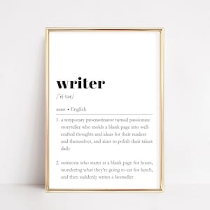 Impresión de definición de escritor / Arte mural con diccionario divertido / Letrero de motivación para escribir / Decoración literaria / Cita ingeniosa imprimible / Póster de tipografía