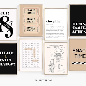 Cinephile Printable Wall Art | Gift for Movie Lovers | Home Theater Decor | Movie Night Tickets | Set of 8 Prints | Film Camera Patent