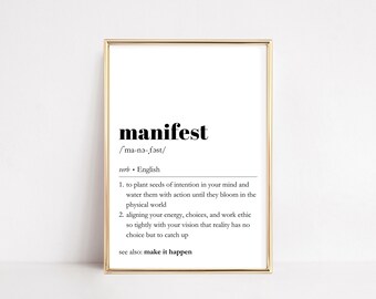 Manifest Definition Print | Dictionary Art | Affirmation Wall Decor | Law of Attraction Poster | Motivational Sign | Mindfulness Printable