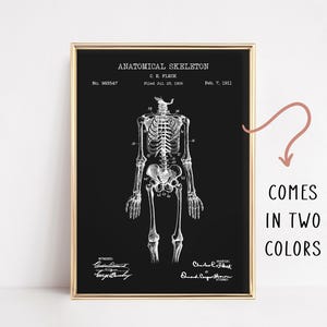 Anatomical Skeleton Patent Prints | Halloween Wall Art | Medical Blueprint Drawing | Spooky Printable | Gothic Decor | Dark Academia Poster