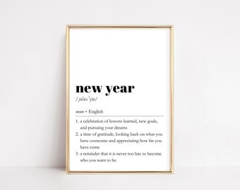New Year Definition Print | NYE Wall Decor | Dictionary Art | New Years Eve Sign | Trendy Holiday Poster | Positive Quote | Retro Printable