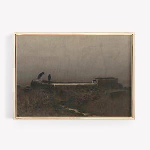 Dark Academia Wall Art | Ravens Painting | Gothic Halloween Decor | Vintage Crows Print | Spooky Printable Poster | Moody Cottage Artwork