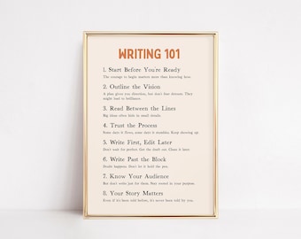 Muurkunst schrijversaffirmaties | Motiverende afdrukbare | Schrijfinspiratieposter | Neutraal literair decor | Print in de klas | Mindset-teken