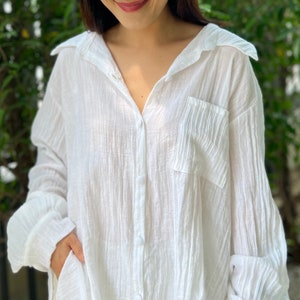Muslin Double Gauze Blouse | Cotton Loose Fit Shirt | Summer Shirt | Beach Wear | Swimsuit Cover