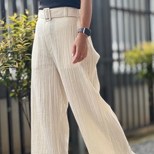 Gauze Muslin Pants | Cotton Pants | Womens Pants with Belt | Wide Leg Pants | Luxury Boho Pants | Muslin Maxi Pants | Loose Gauze Trousers