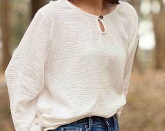 Muslin Double Gauze Pull Over Style Blouse