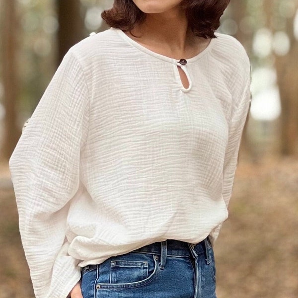 Muslin Double Gauze Pull Over Style Blouse