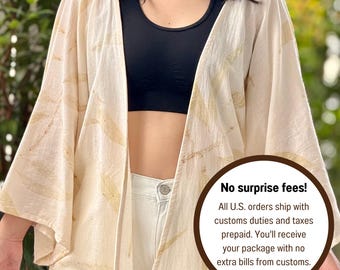 Cardigan in cotone Saloo con stampa ecologica / Vestibilità ampia, leggero, copricostume a 1 strato