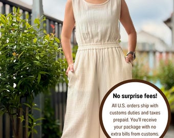 Sleeveless Jumpsuit in Double Cotton Gauze