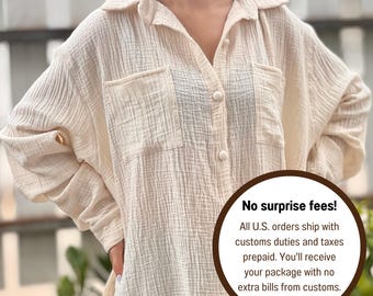 Double Gauze Loose-Fitting Long Sleeve Blouse