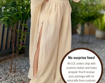 Wide Leg Muslin Gauze Pants | Women's Loungewear Trousers