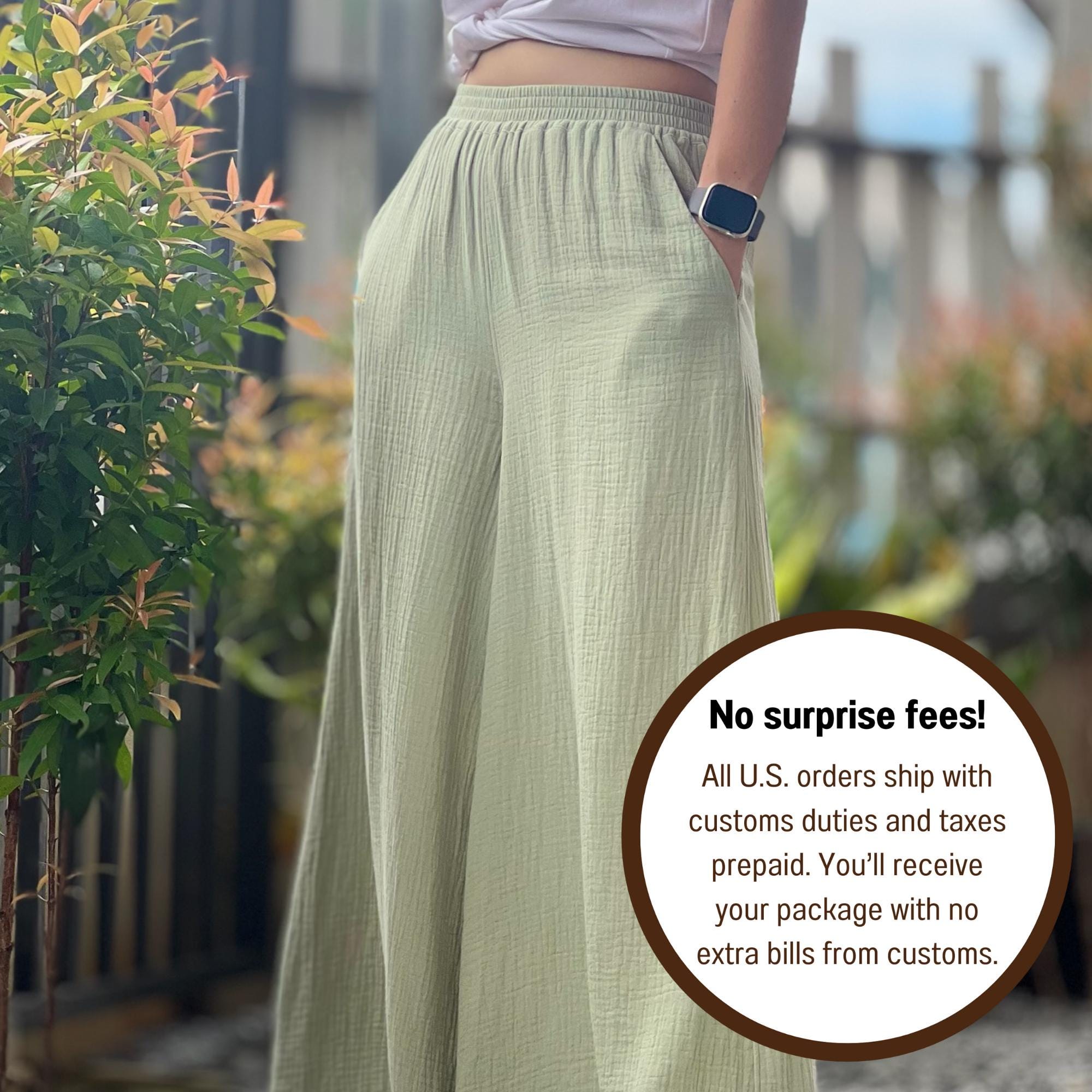 Gauze Muslin Wide Leg Pants Cotton Loungewear