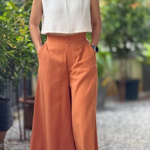 Cotton Wide Leg Pants with Front Zipper