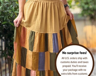 Double Gauze Boho Patch Maxi Skirt