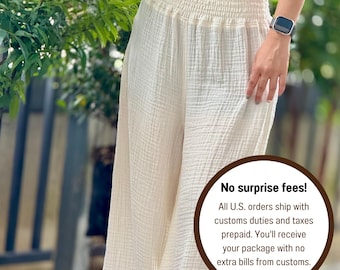 Lässige Smock Taille Musselin Hose / Musselin Hose - Loungeware