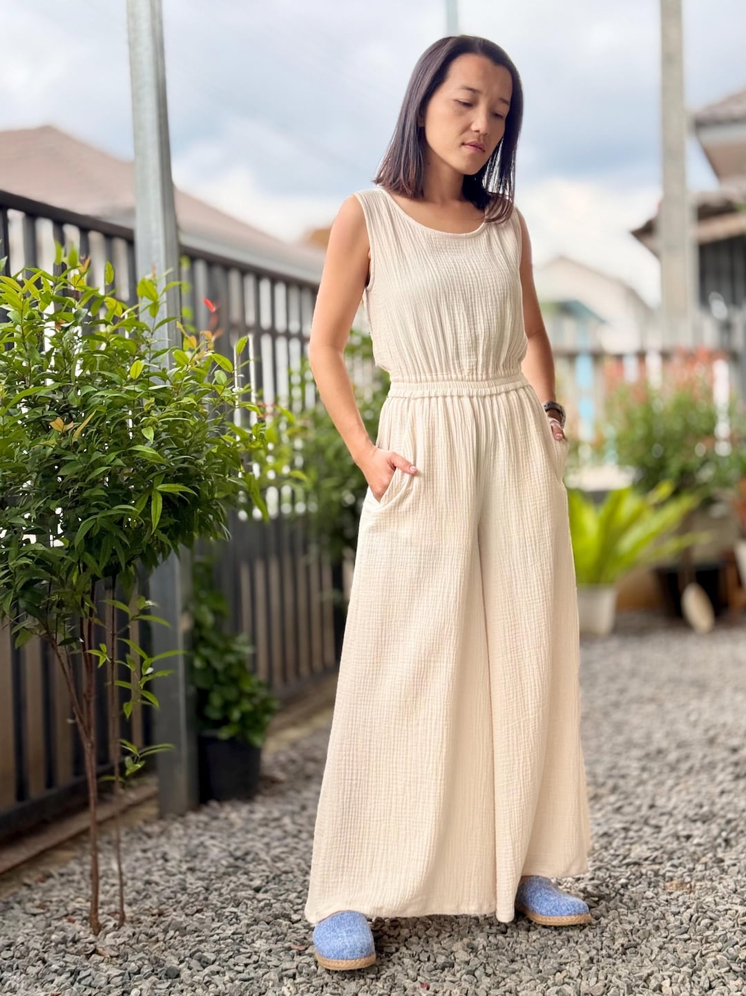 Combinaison sans manches en double gaze de coton France