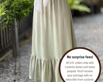 Double Gauze cotton ruffled Maxi skirt