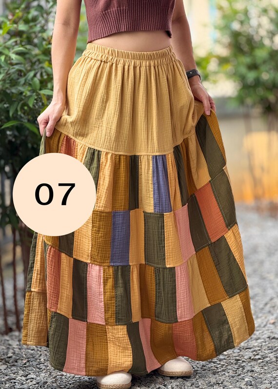 Double Gauze Cotton Gauze Maxi Skirt Double Gauze Boho Patch Maxi