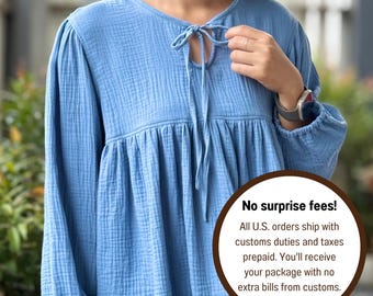 Loose Muslin Gauze Blouse | Bohemian Organic Cotton Top