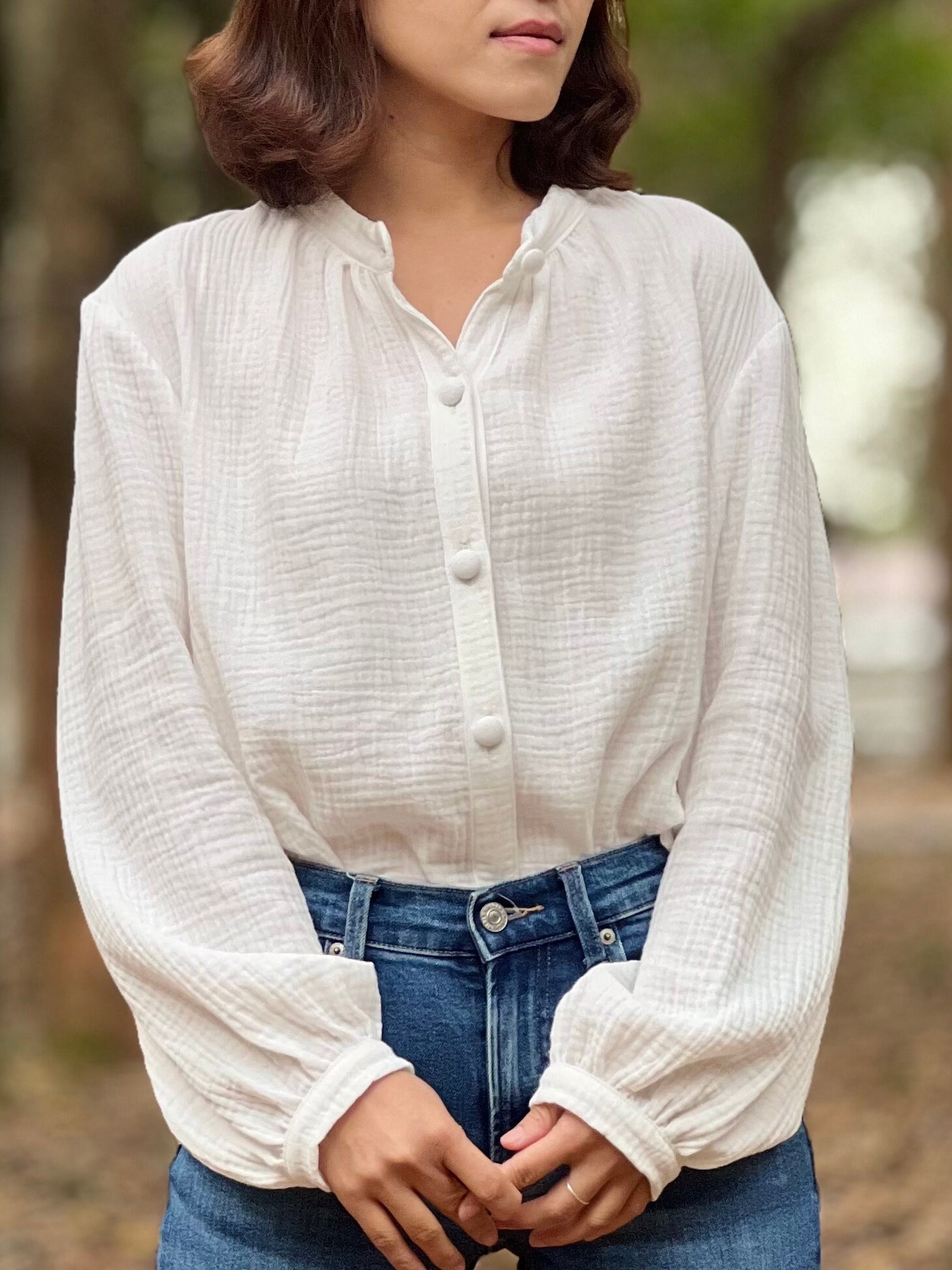 Gauze# FRILL COLLAR BLOUSE ホワイト Gauze (ガーゼ) DOUBLE FRILL COLLAR ANTIQUE BLOUSE / ダブル