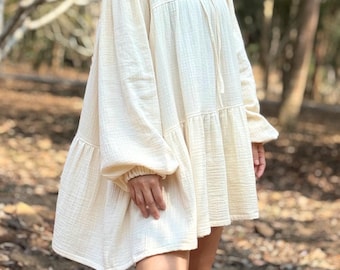 Double-Layer Double Gauze Ruffle Dress | Cotton Dress | Double Gauze Dress