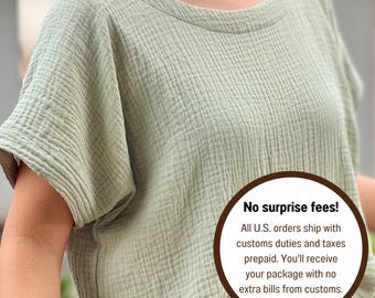 Double Gauze Reverseable Button-up Blouse