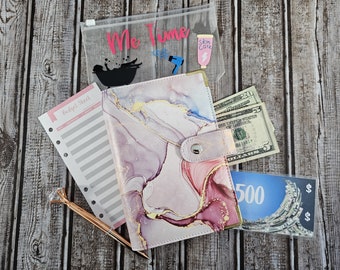 Pink Marble A6 Budget Binder, Savings Challenge with Zipper Envelopes