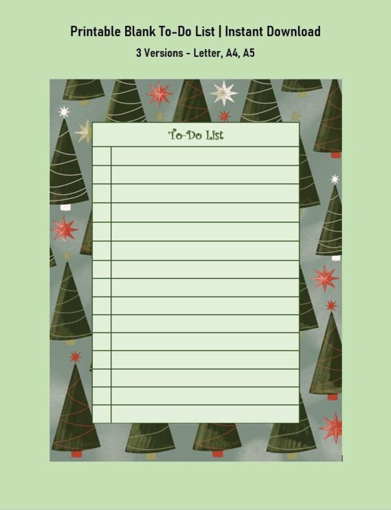 Printable To-do List/checklist || Winter, Christmas Tree || Letter/a4/a5 || Instant Download PDF ...