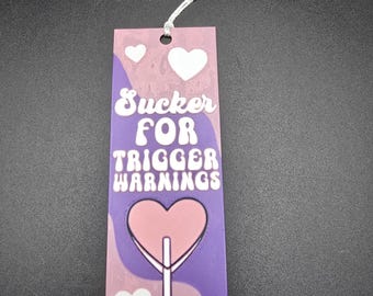 Sucker For Trigger Warnings Bookmark: Purple & Pink Heart Tassel