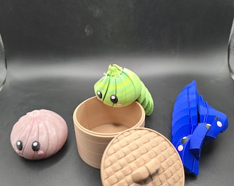 Mystery Articulating Dumpling in Basket – 3D Printed Collectible Fidget Toy with Rare Color Chase Variants