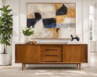 Teak Mid Century MODERN styled CREDENZA / Long Danish Media Stand / Handmade Sideboard