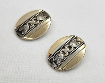Whiting & Davis Co. Two Tone Art Deco Clip On Earrings Button Style