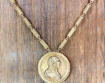 Vintage Franse medaille muntketting koning Lodewijk XV uitgestanst ontwerp