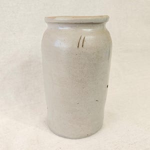 Antique Tall Grey Salt Glazed Stoneware Storage Jar Sandstone Confit Vessel Utensil Holder Artist Paintbrush Holder