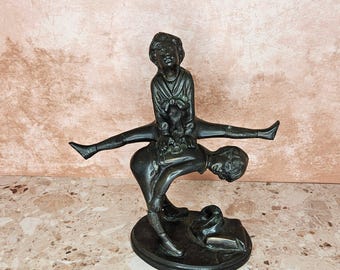 Cast Bronze Sculpture Boy and Girl Playing Leap Frog Andrea Sadek