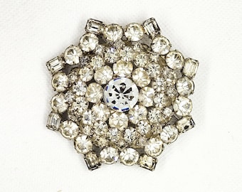 Glamorous Multidimensional Clear Rhinestone Statement Brooch Early 20th Century