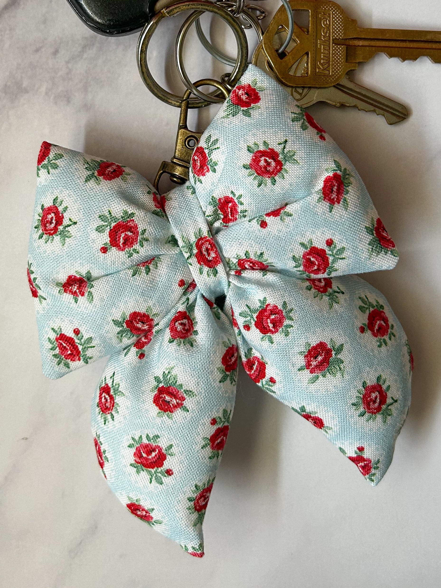 Handmade Puffy Fabric Bow Bag Charm Keychain, Gingham & Floral Bag ...