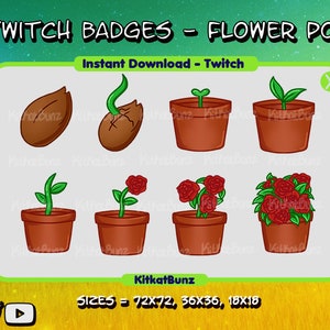 8 つの赤いバラの植木鉢の成長サブバッジ - Twitch
