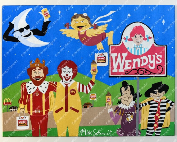 Retro Art Mcdonald's, Burger King, Wendy's, Fast Food Big Three
