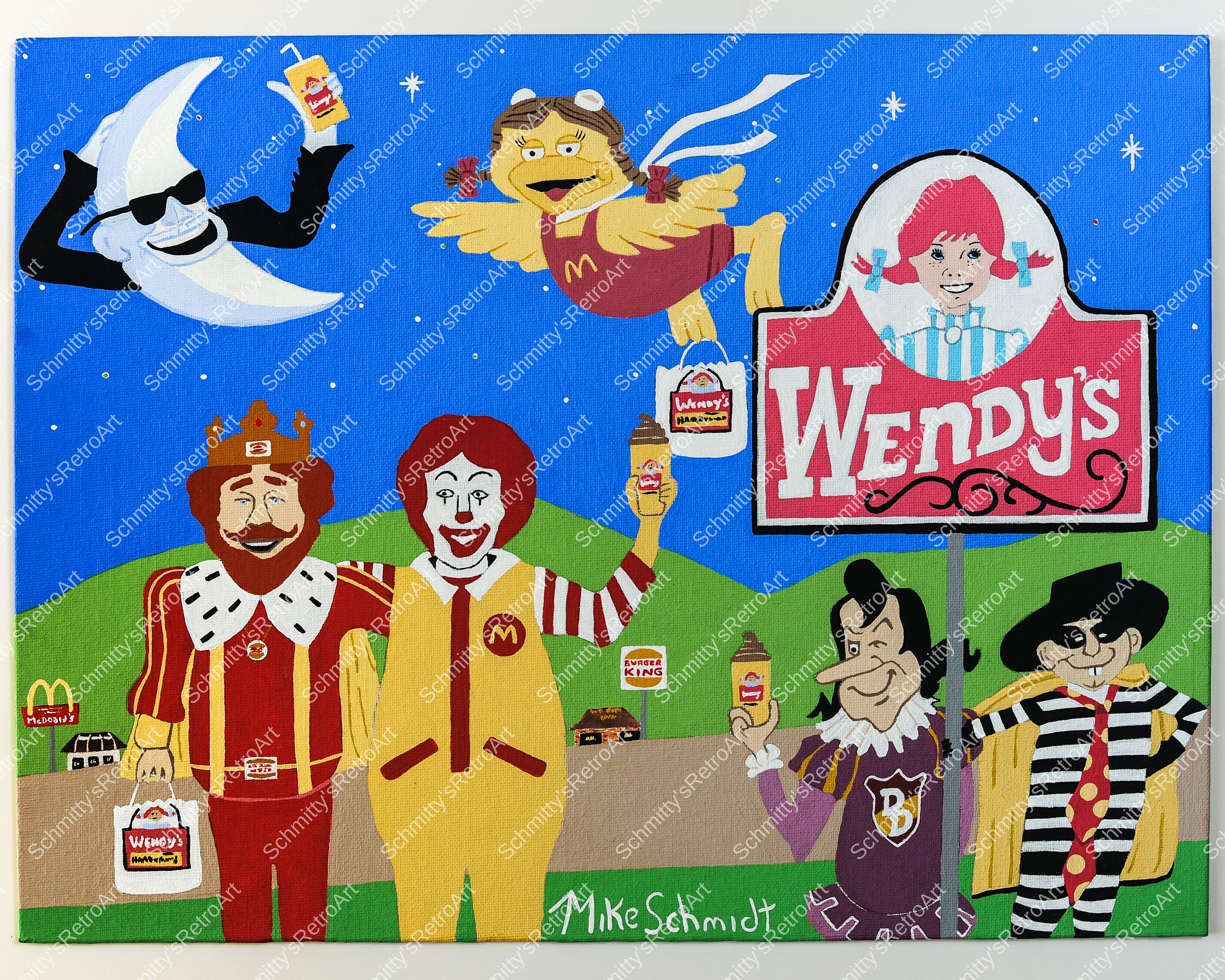 Retro Art Mcdonald's, Burger King, Wendy's, Fast Food Big Three