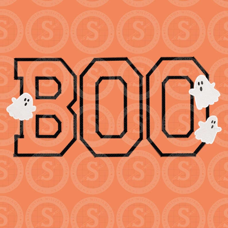 BOO PNG, Boo Embroidery Png, Halloween Png, Ghost Png, Faux Embroidered ...