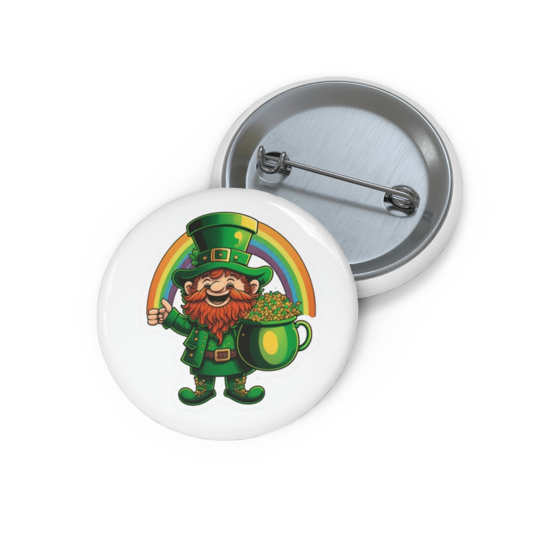 St. Patrick's Day Button, Coffee Loving Leprechaun Pin, Happy St ...