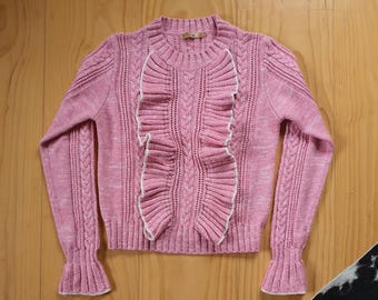 Vintage kabeltrui met ruches maat 10-12au
