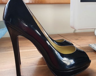 Peep Toe Platform Shoes Size 37EU, Patent Leather