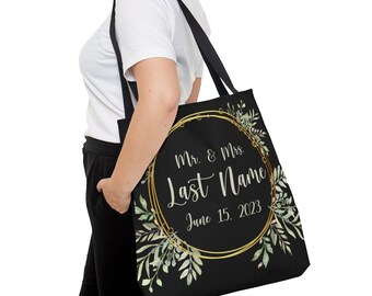 Mr. and Mrs. customizable tote bags, Mr. and Mr., Mrs. and Mrs. wedding date, anniversary