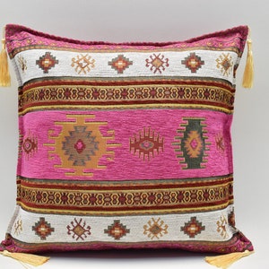 Deep Pink Pillow cover, Accent pillow, Chenille pillow, Oriental Turkish pillow, 17x17 inches pillow, Corner pillow Modern Sofa Pillow cover
