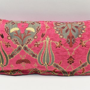 Boho Decor Pillow Cover, Deep Pink Color pillow, Decorative pillow, Turkish pillow, Floral Design pillow, 10x20 inches pillow, Pillow cover