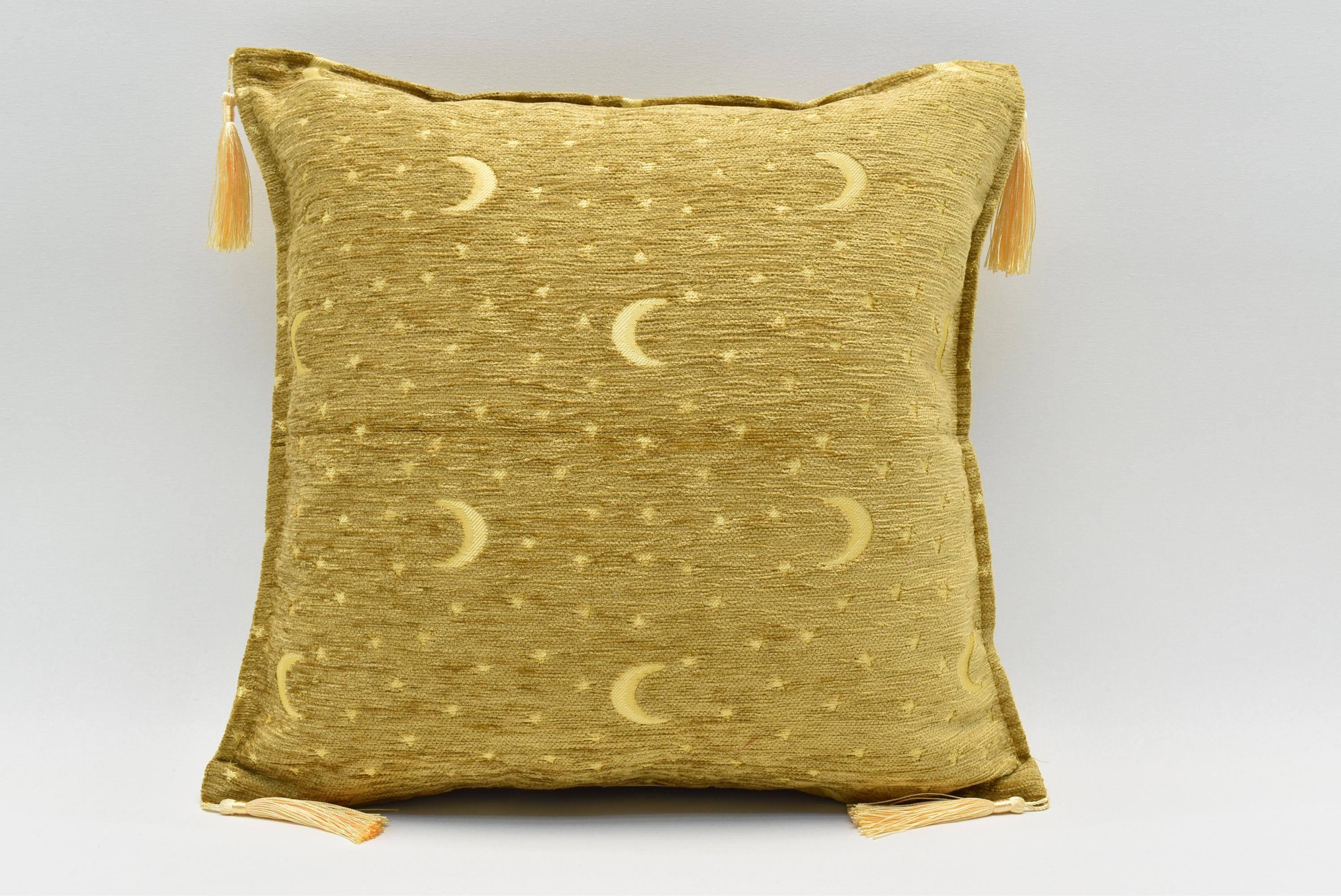 Decorative Pillow cover, Moon and star design, Home decor, Light brown color, Boho pillow, Chenille pillow, Soft 17x17 inches pillow cover