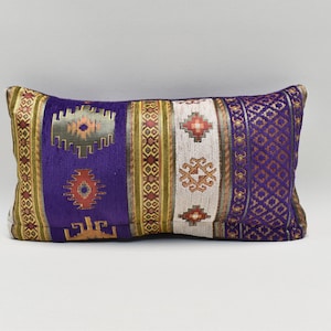 Oriental Turkish Pillow Cover, Purple color, Chenille pillow, Ethnic Accent pillow 8x16 inches pillow, Small Lumbar Modern Sofa Pillow cover